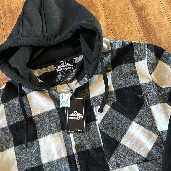 NWT🌟WEST49💫Men’s Black/White Checkered Button-Up Shacket/Hoodie - Picture 7 of 11